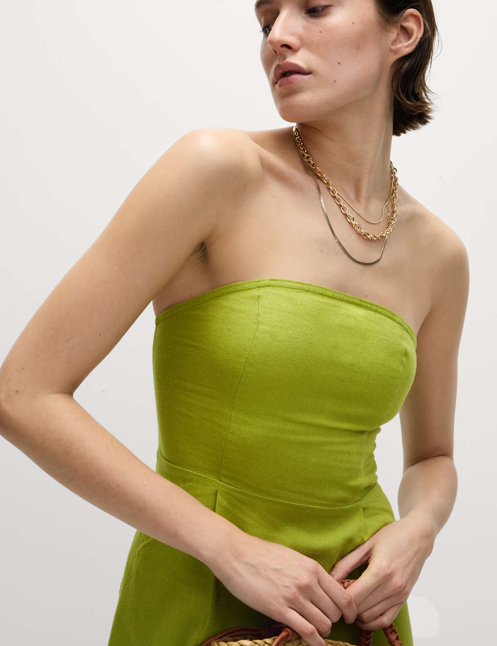 Linen Rich Bandeau Pleat Detail Midaxi Shift Dress 5 of 5