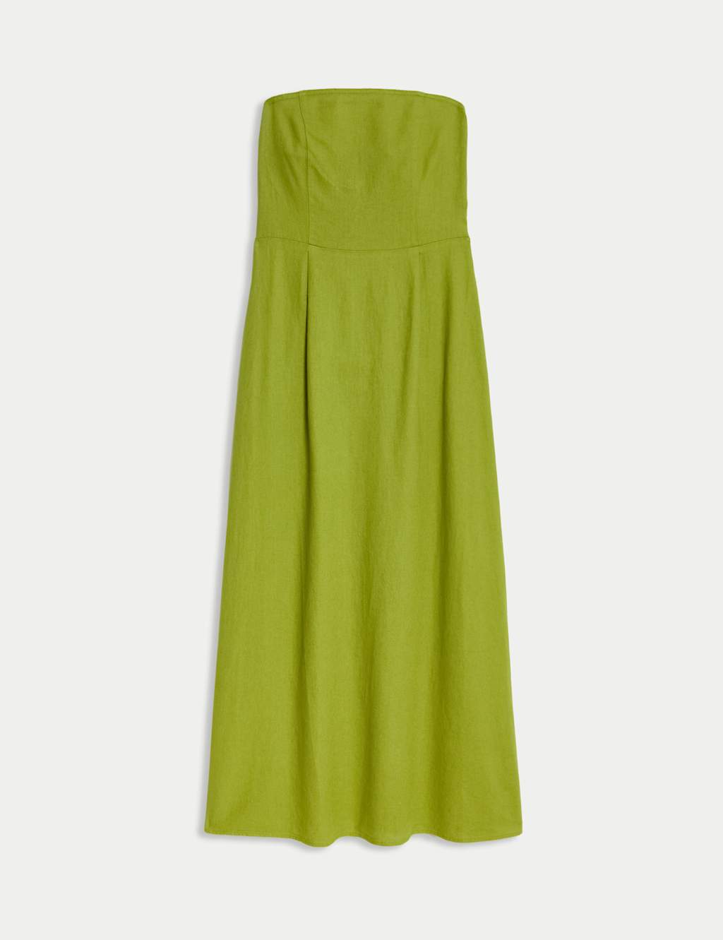 Linen Rich Bandeau Pleat Detail Midaxi Shift Dress 2 of 5