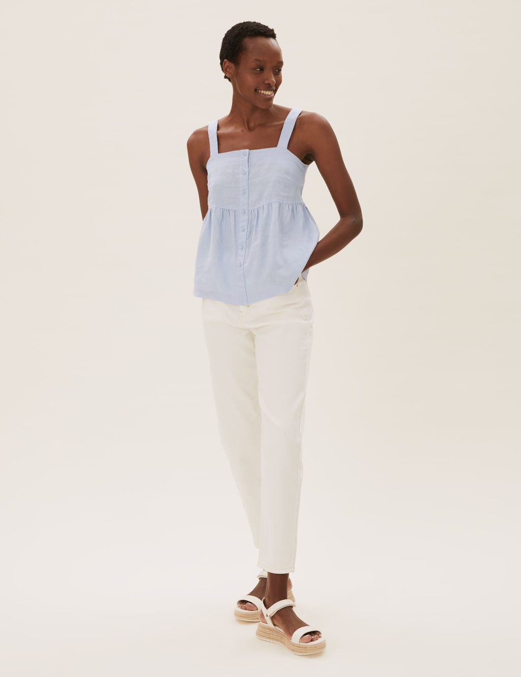 Pure Linen Button Detail Cami Top 3 of 5