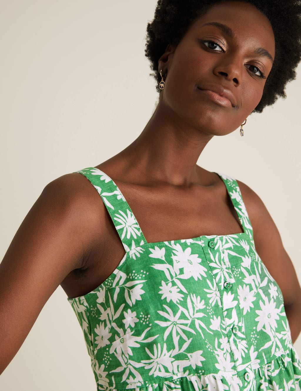 Pure Linen Floral Button Detail Cami Top 1 of 5