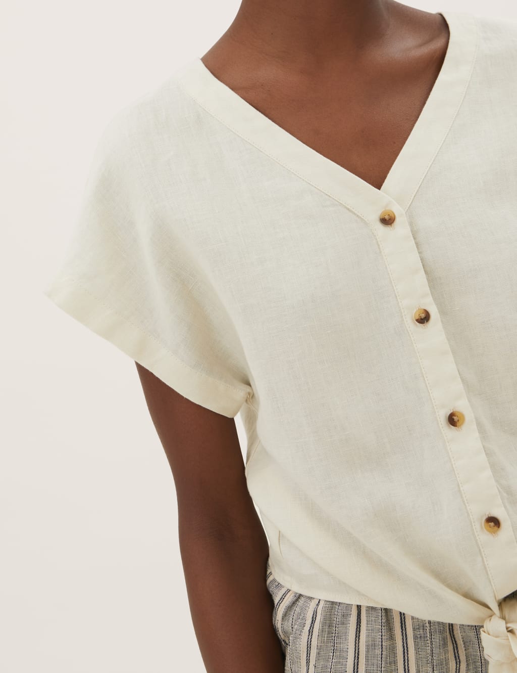 Pure Linen Tie Front Short Sleeve Top 5 of 5