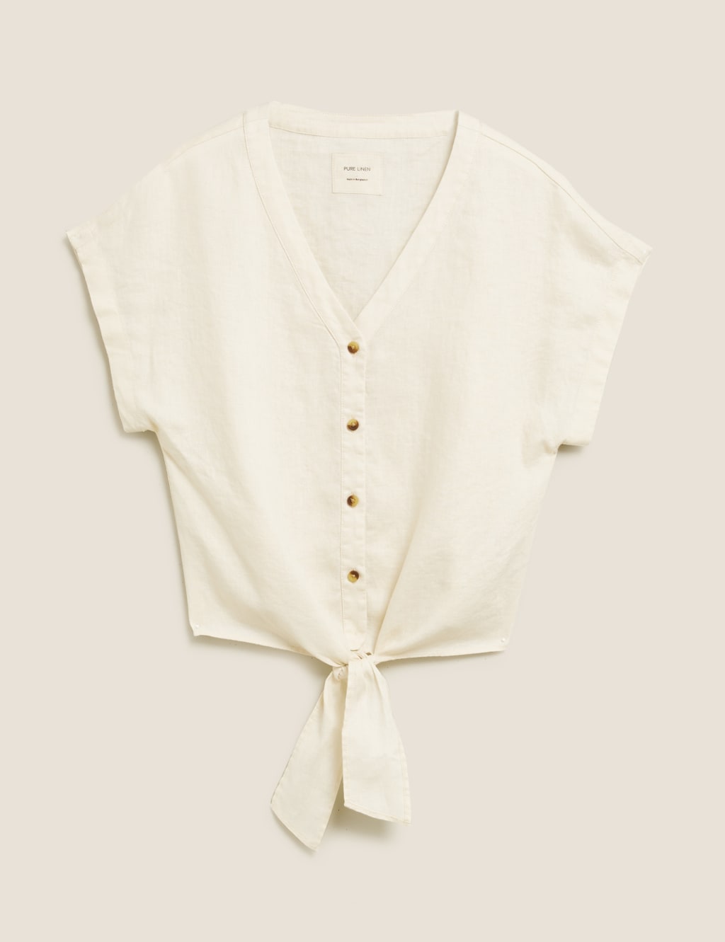 Pure Linen Tie Front Short Sleeve Top 2 of 5
