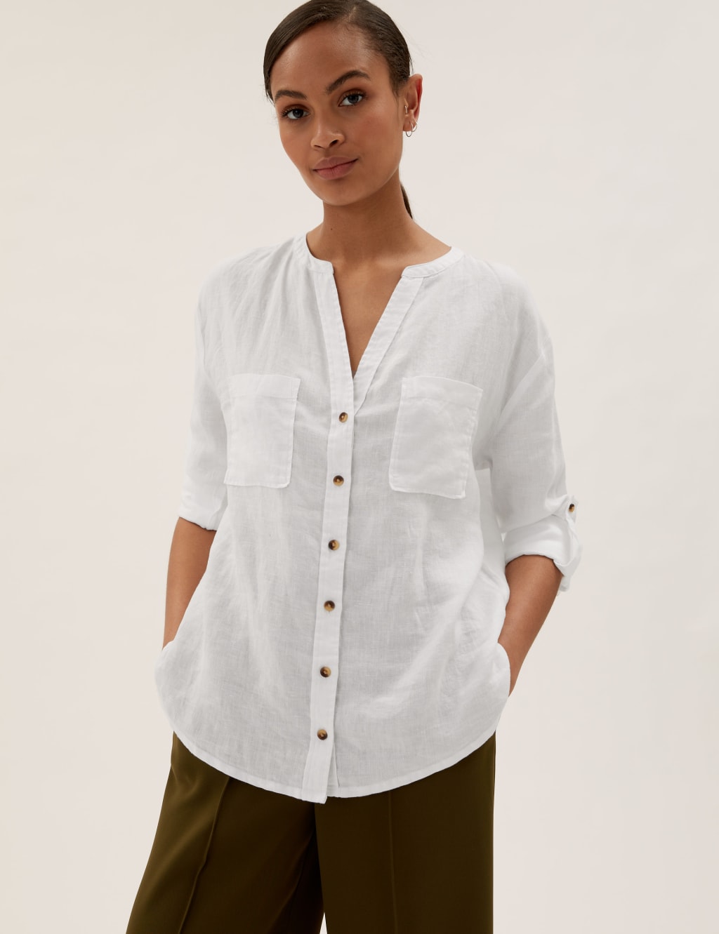 Pure Linen Collarless Long Sleeve Shirt 5 of 6