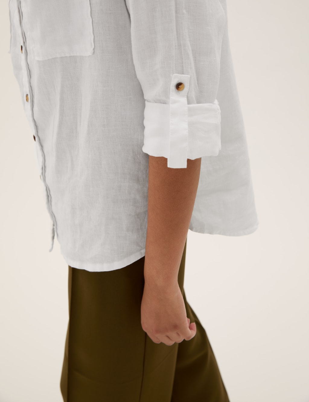 Pure Linen Collarless Long Sleeve Shirt 6 of 6