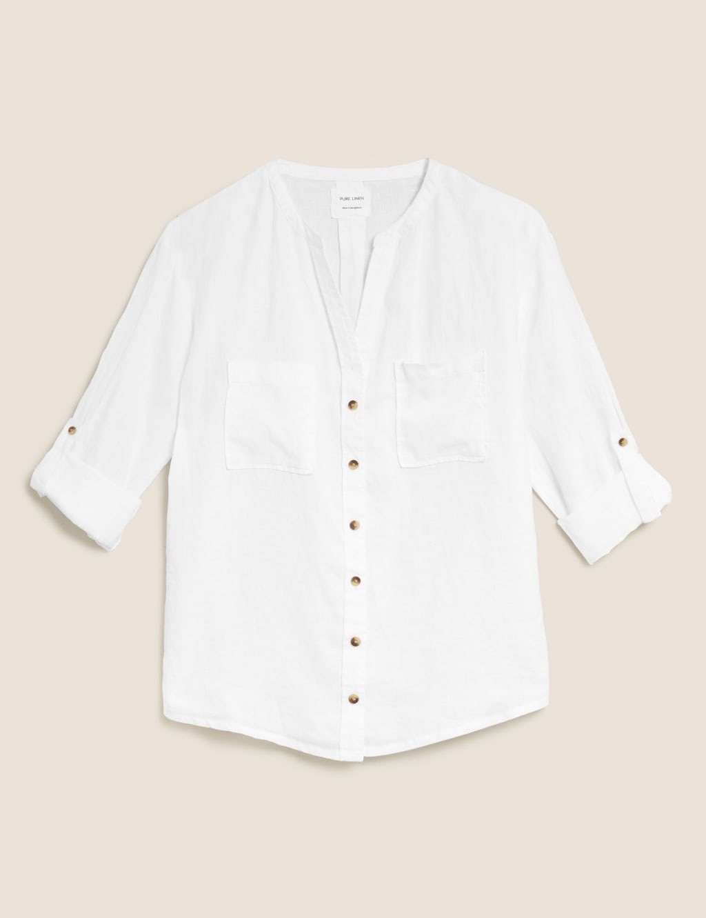 Pure Linen Collarless Long Sleeve Shirt 2 of 6
