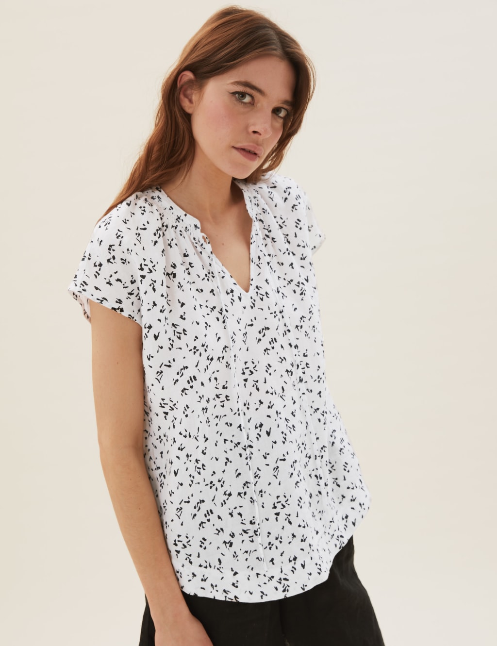 Pure Linen Printed Tie Neck Shell Top 3 of 5