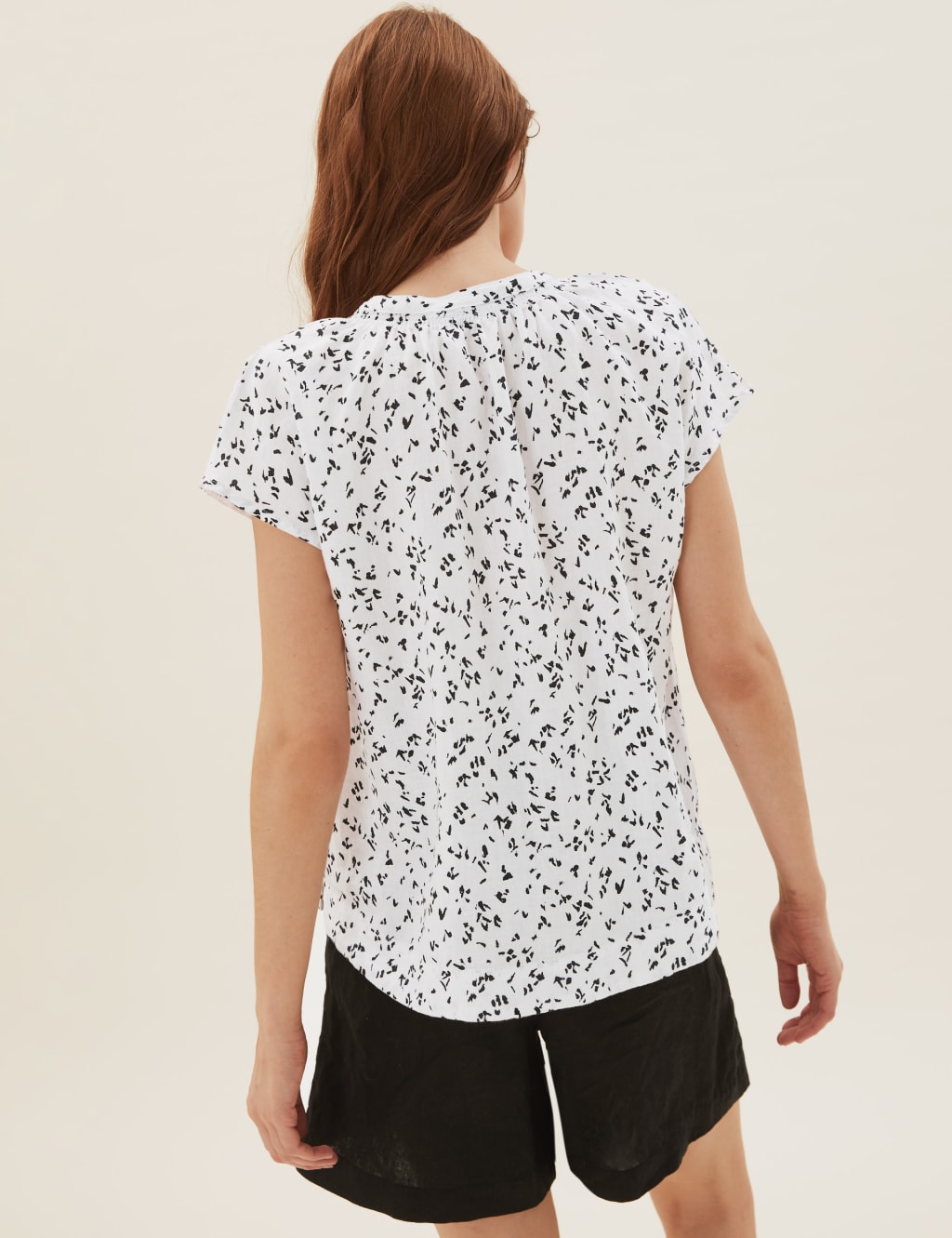 Pure Linen Printed Tie Neck Shell Top 4 of 5
