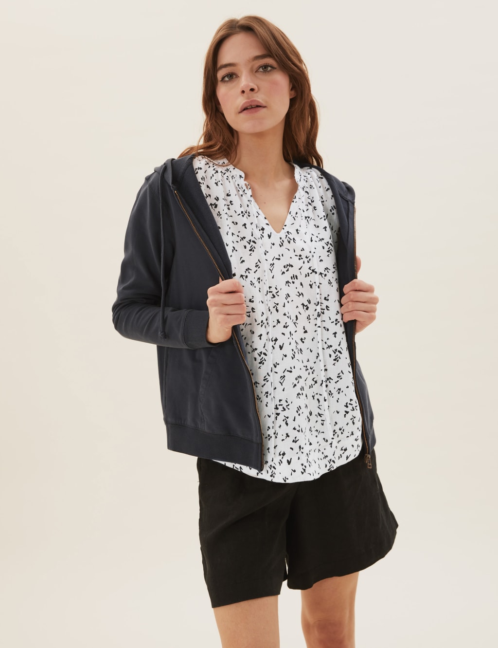 Pure Linen Printed Tie Neck Shell Top 5 of 5