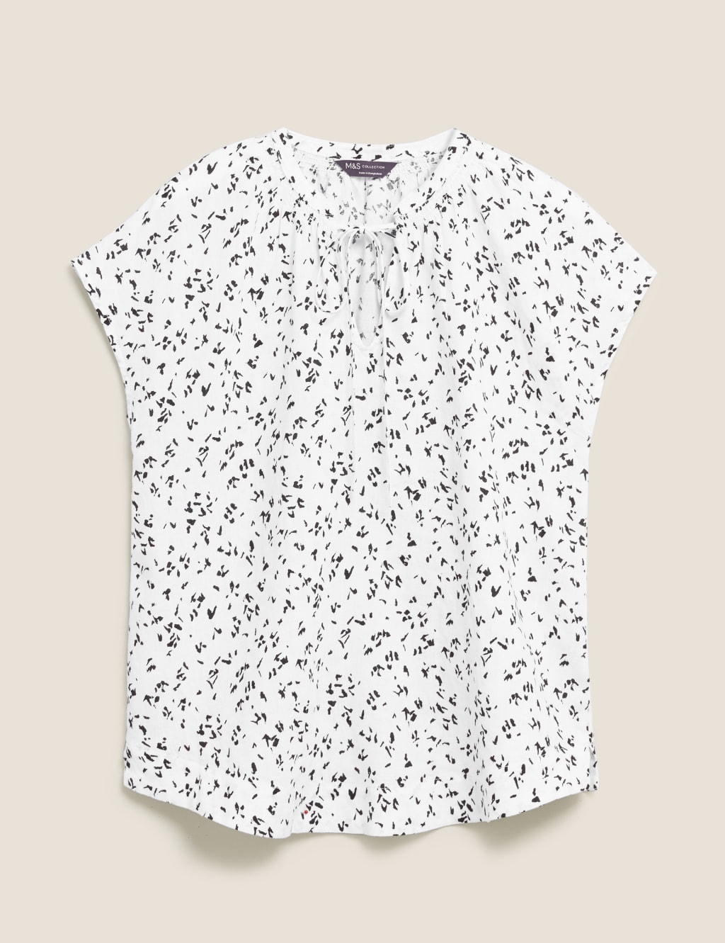 Pure Linen Printed Tie Neck Shell Top 2 of 5