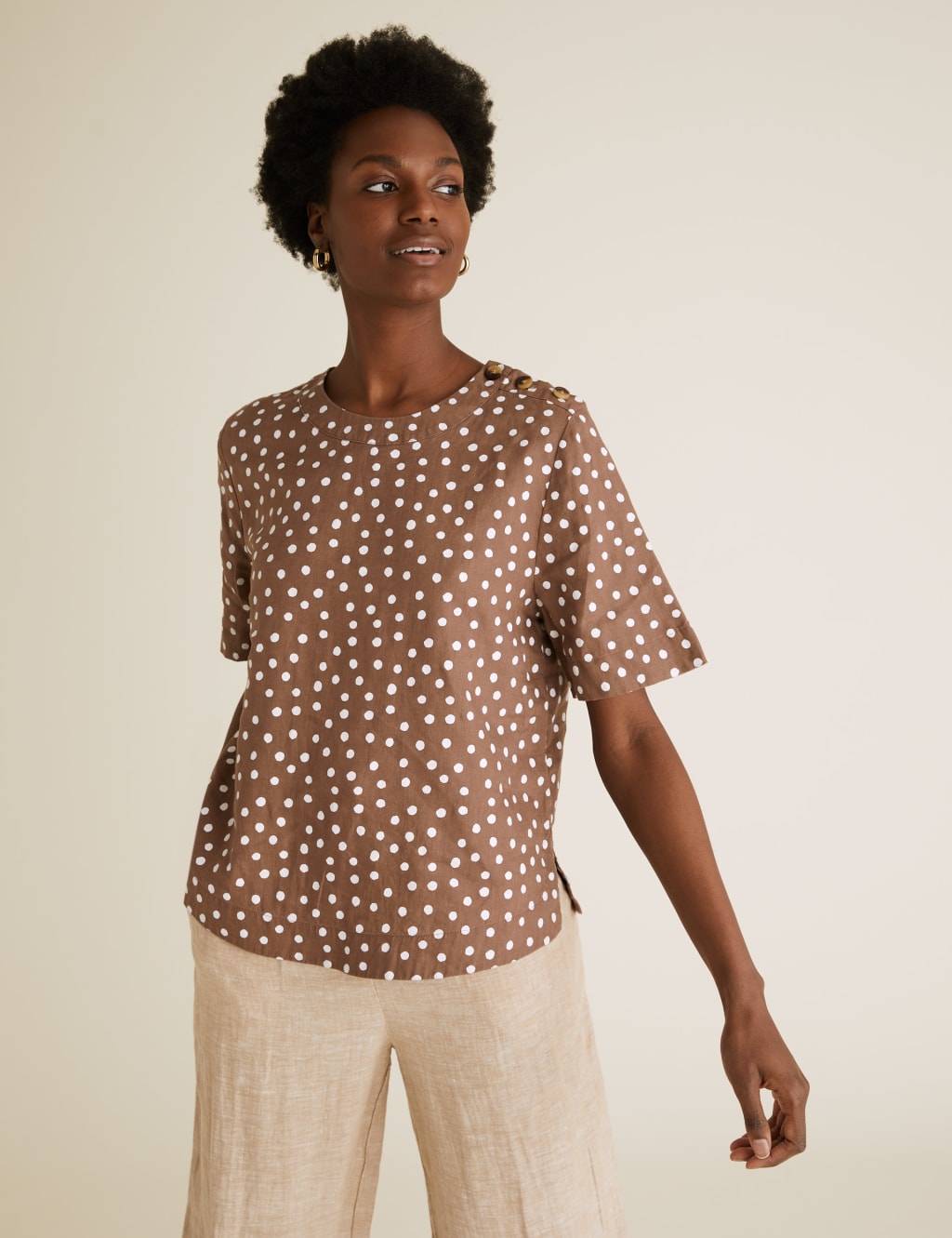 Pure Linen Polka Dot Short Sleeve Top 3 of 6