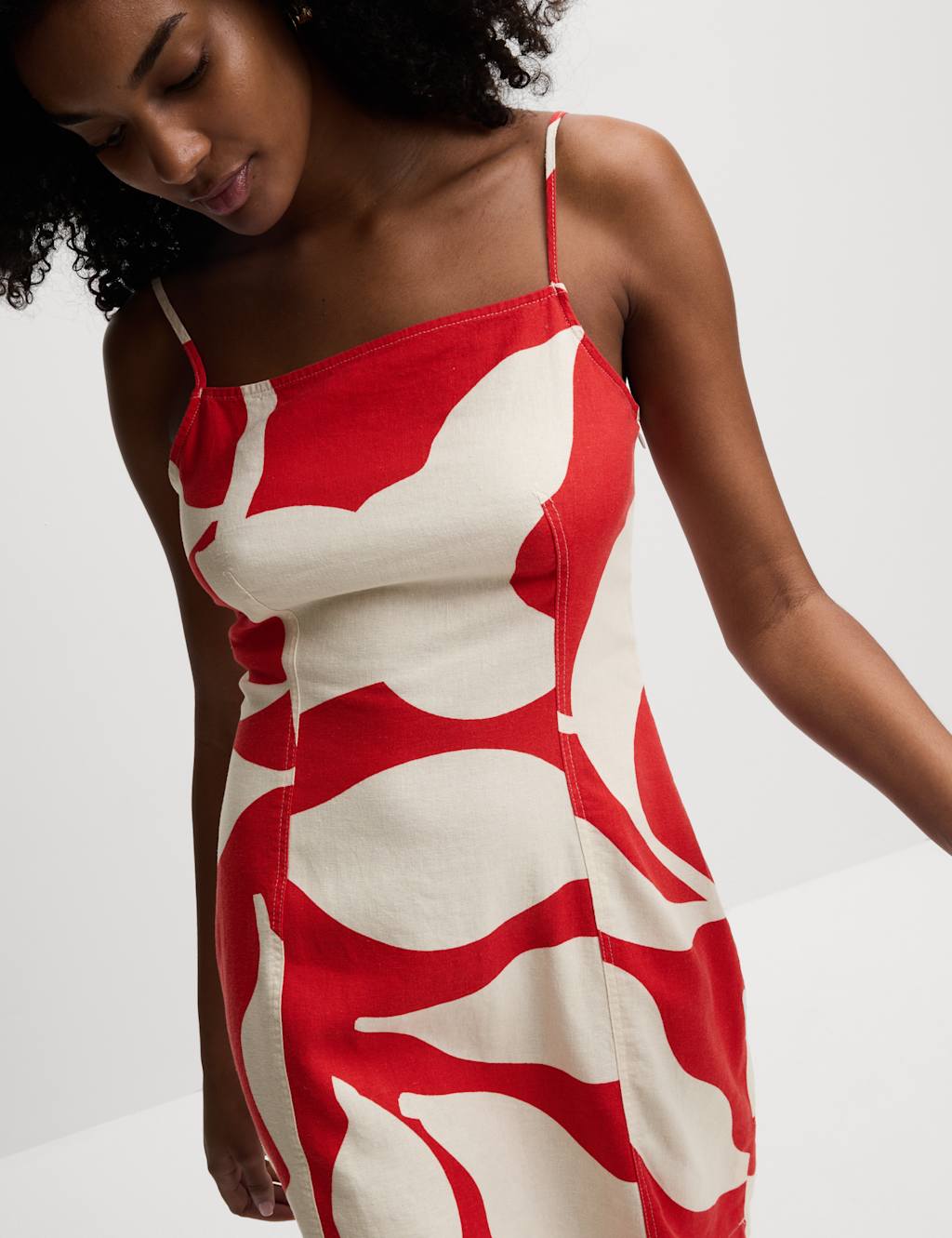 Linen Rich Printed Square Neck Strappy Mini Shift Dress 7 of 7