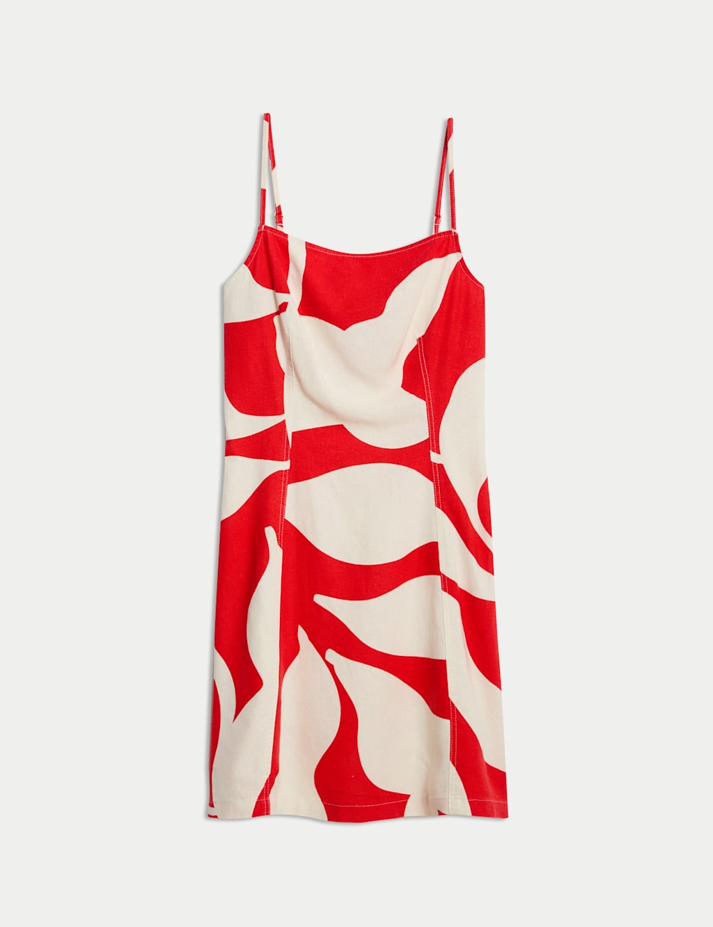 Linen Rich Printed Square Neck Strappy Mini Shift Dress 2 of 7