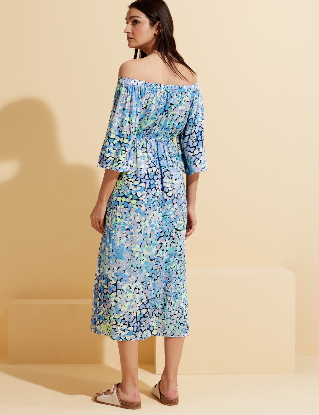 Printed Bardot Midi Beach Dress 4 of 6