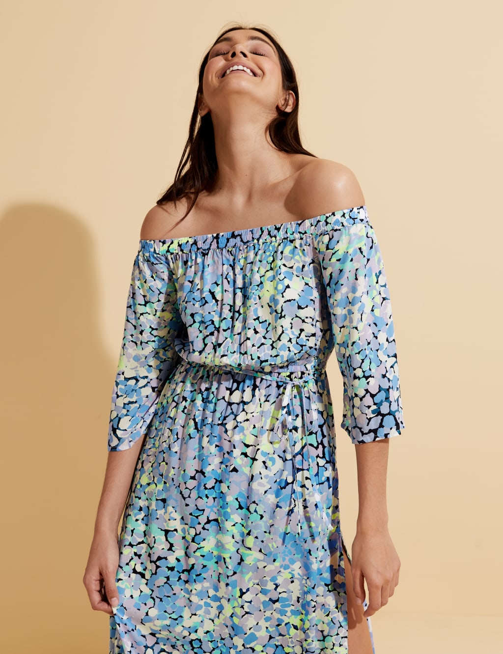 Printed Bardot Midi Beach Dress 5 of 6