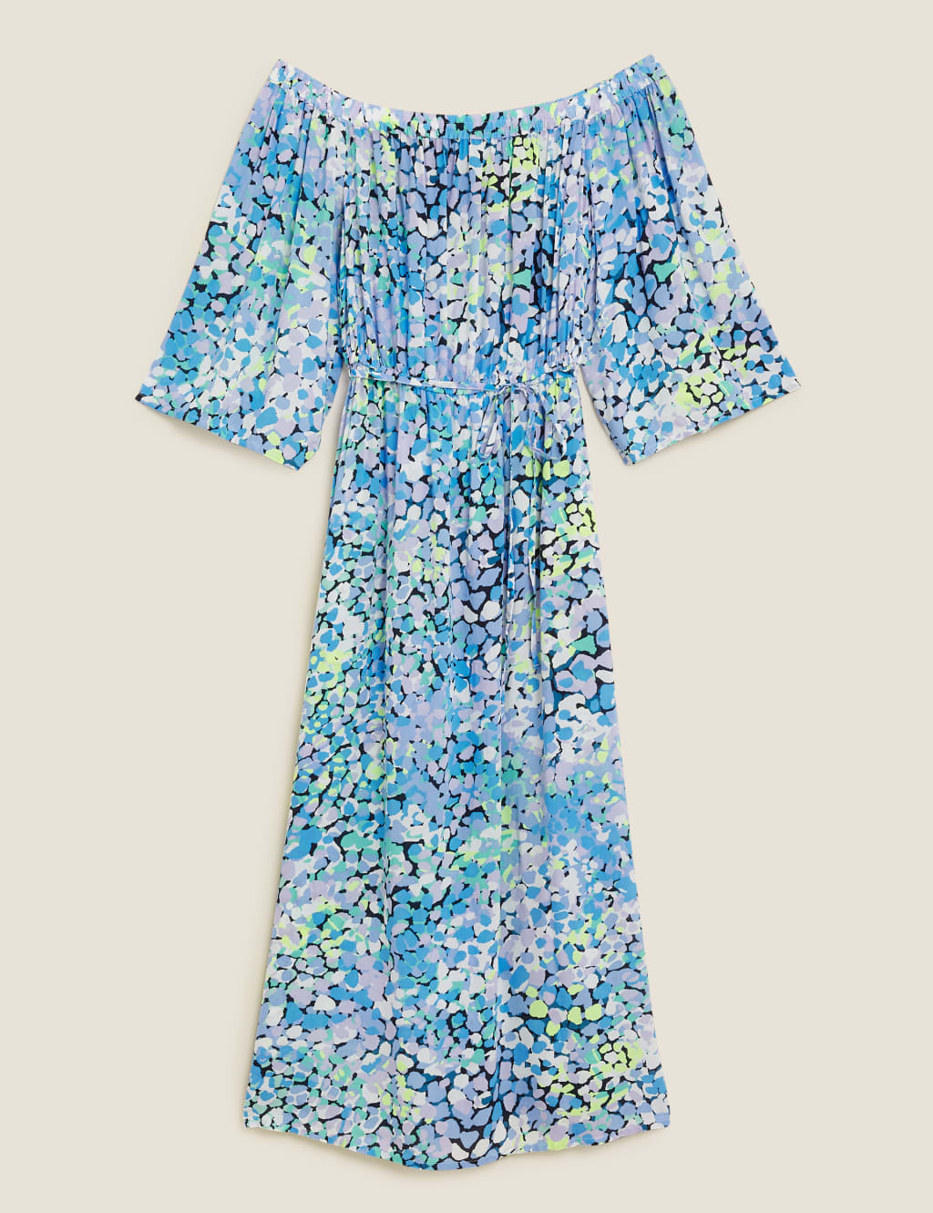 Printed Bardot Midi Beach Dress 2 of 6