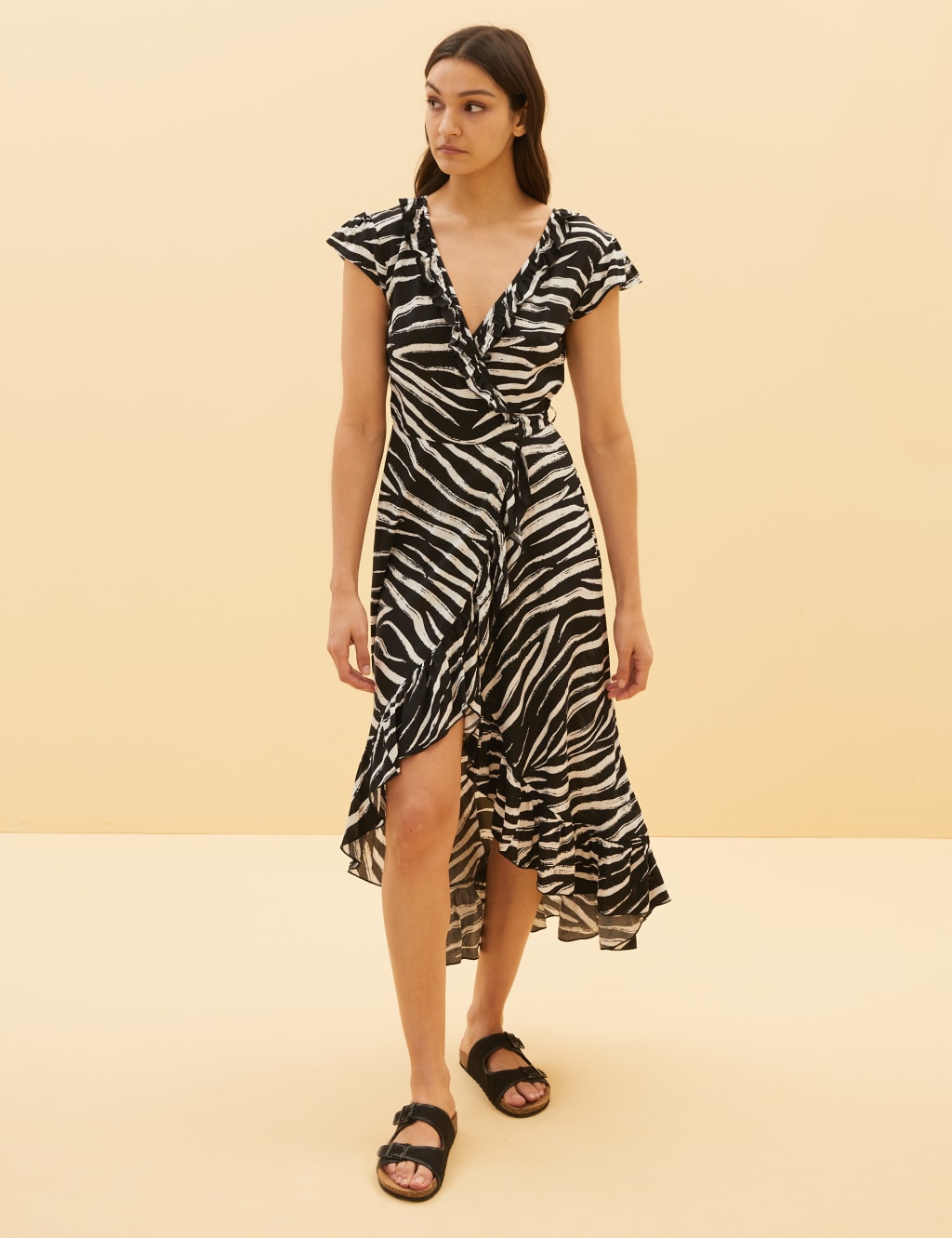 Zebra Print Wrap Midi Beach Dress 3 of 5