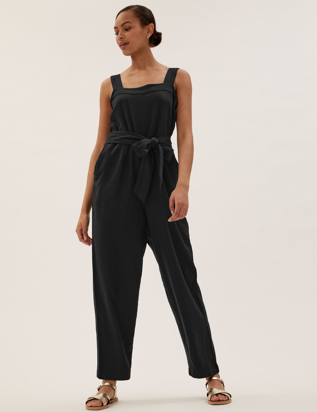 Linen Belted Sleeveless Jumpsuit 3 of 6