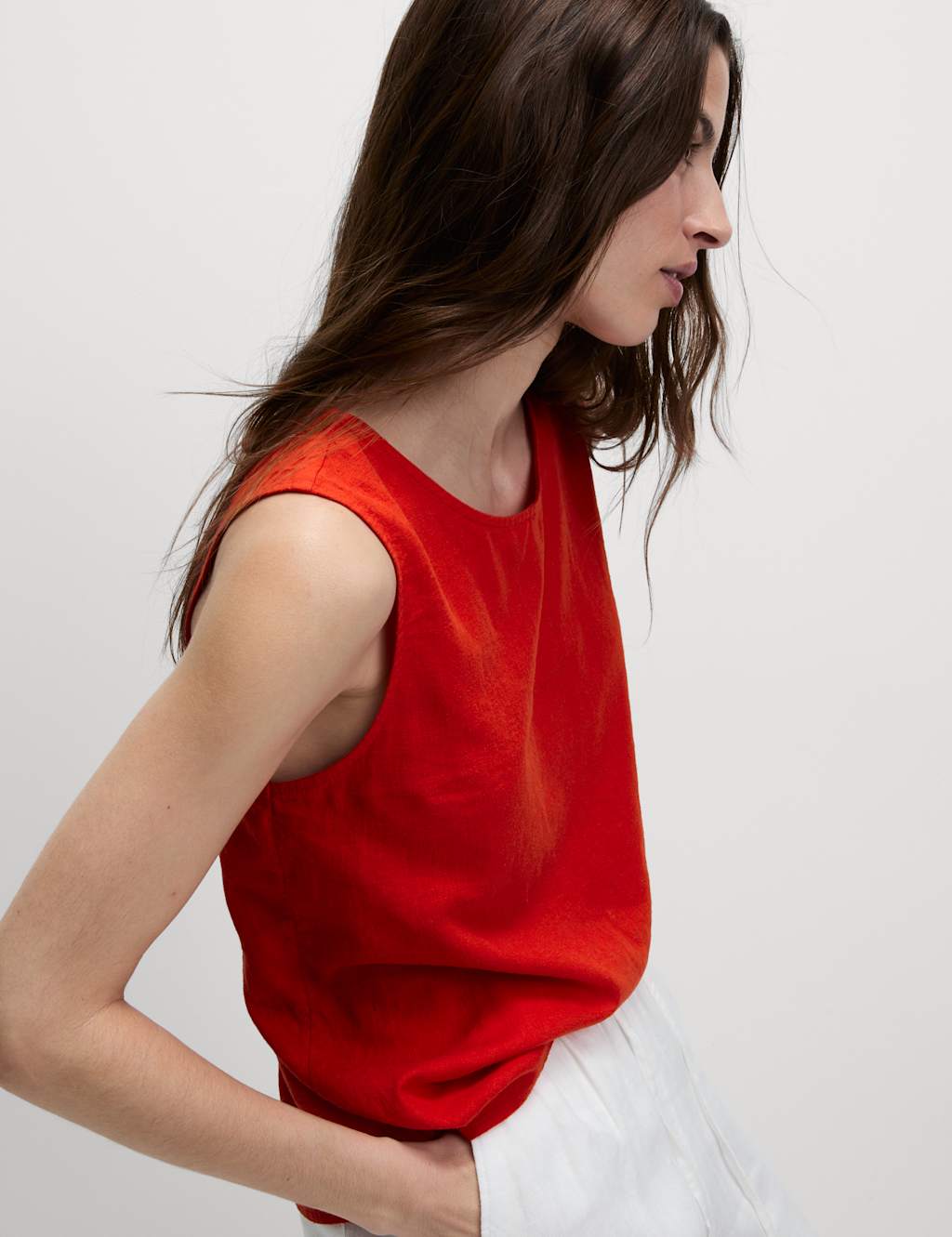 Linen Rich Cross Back Tank Top 1 of 6