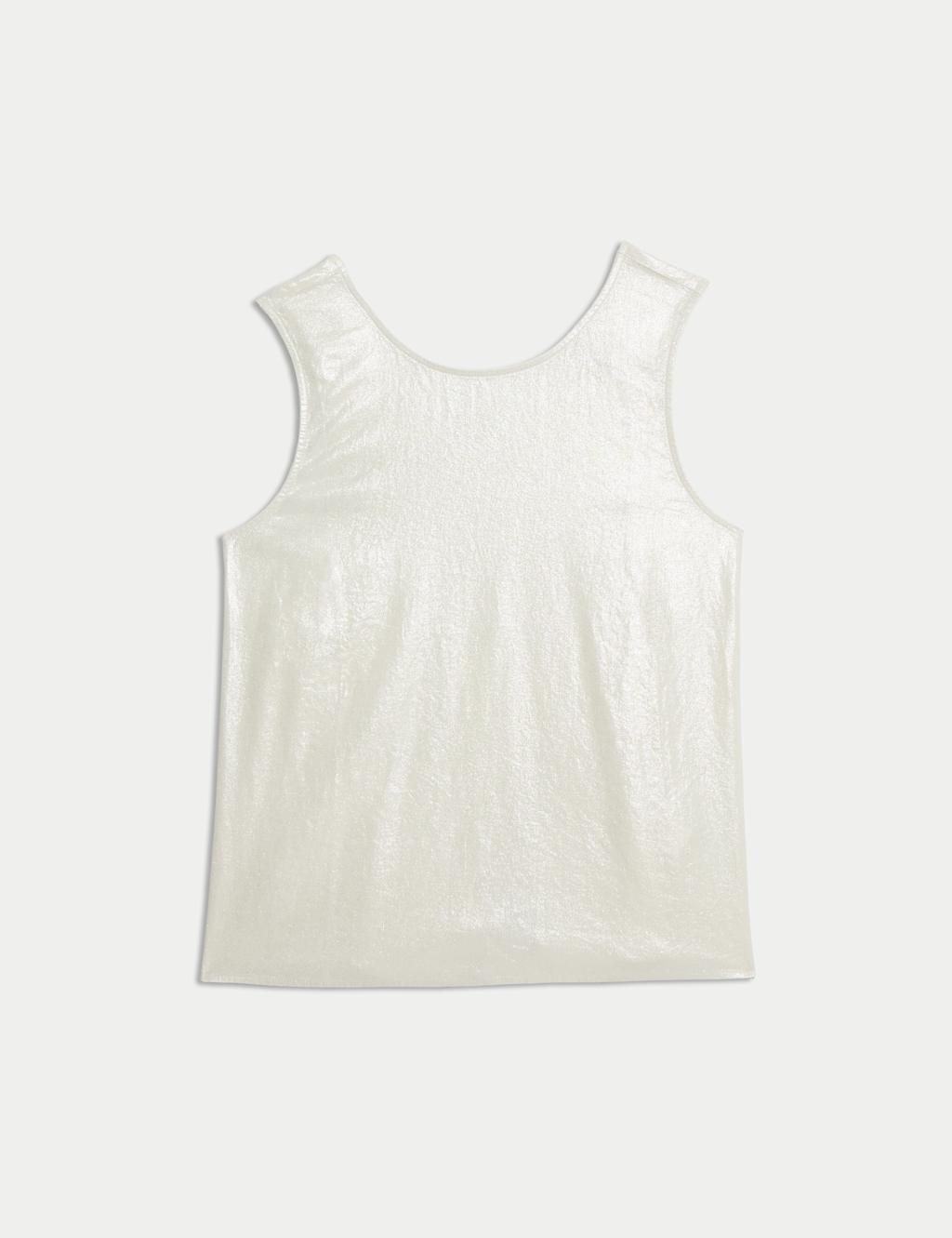 Linen Rich Shimmer Cross Back Tank Top 2 of 5