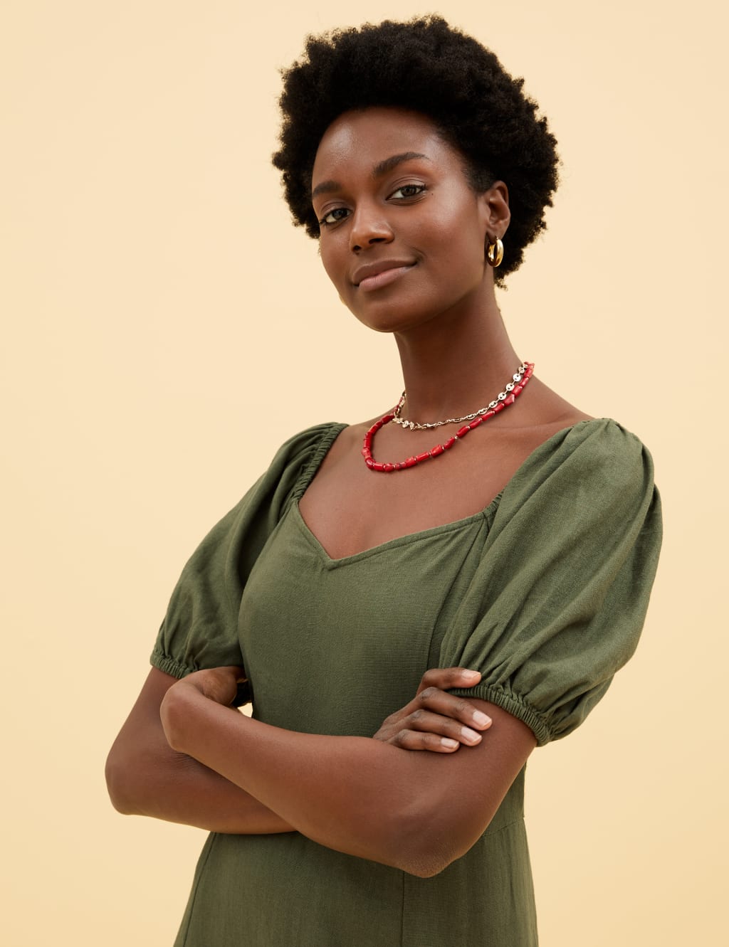 Linen Blend Sweetheart Neckline Midi Dress 3 of 5