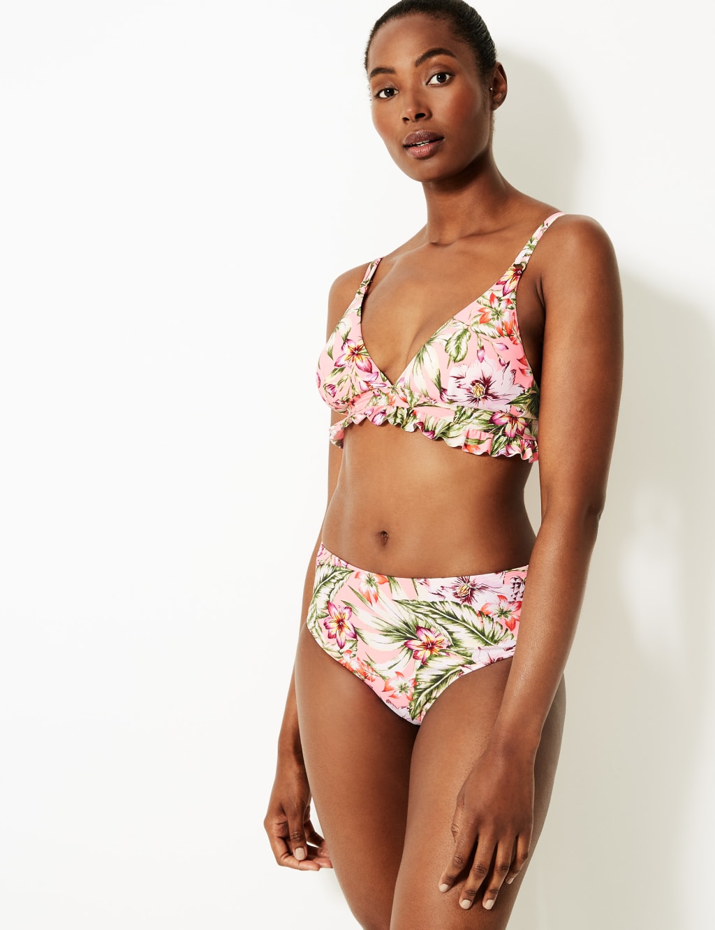 Floral Print High Waisted Bikini Bottoms M S Collection M S