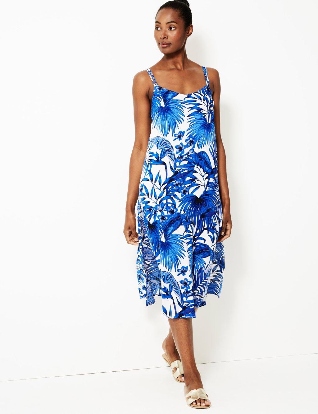 Palm print dress shop