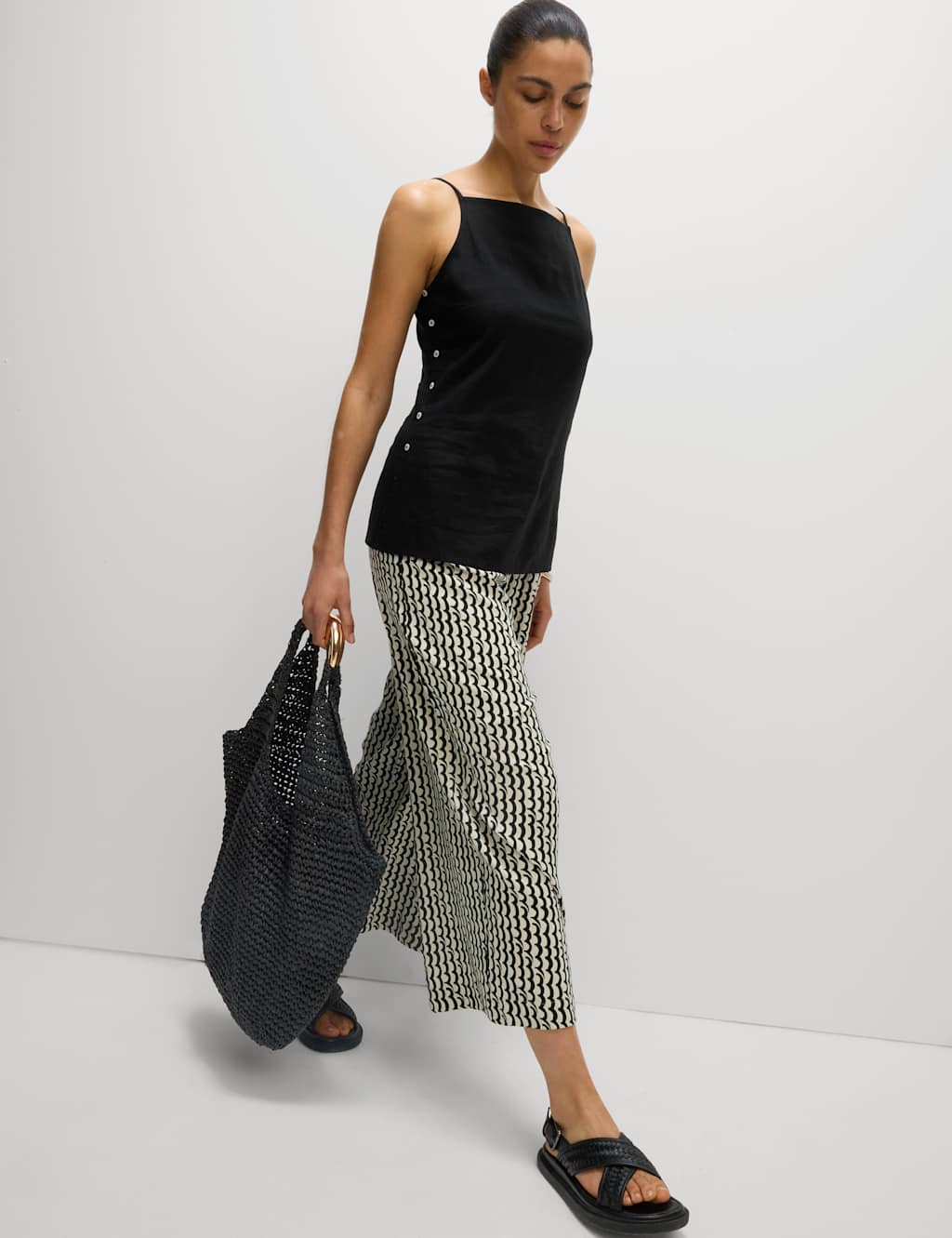 Linen Rich Button Through Cami Top 3 of 5