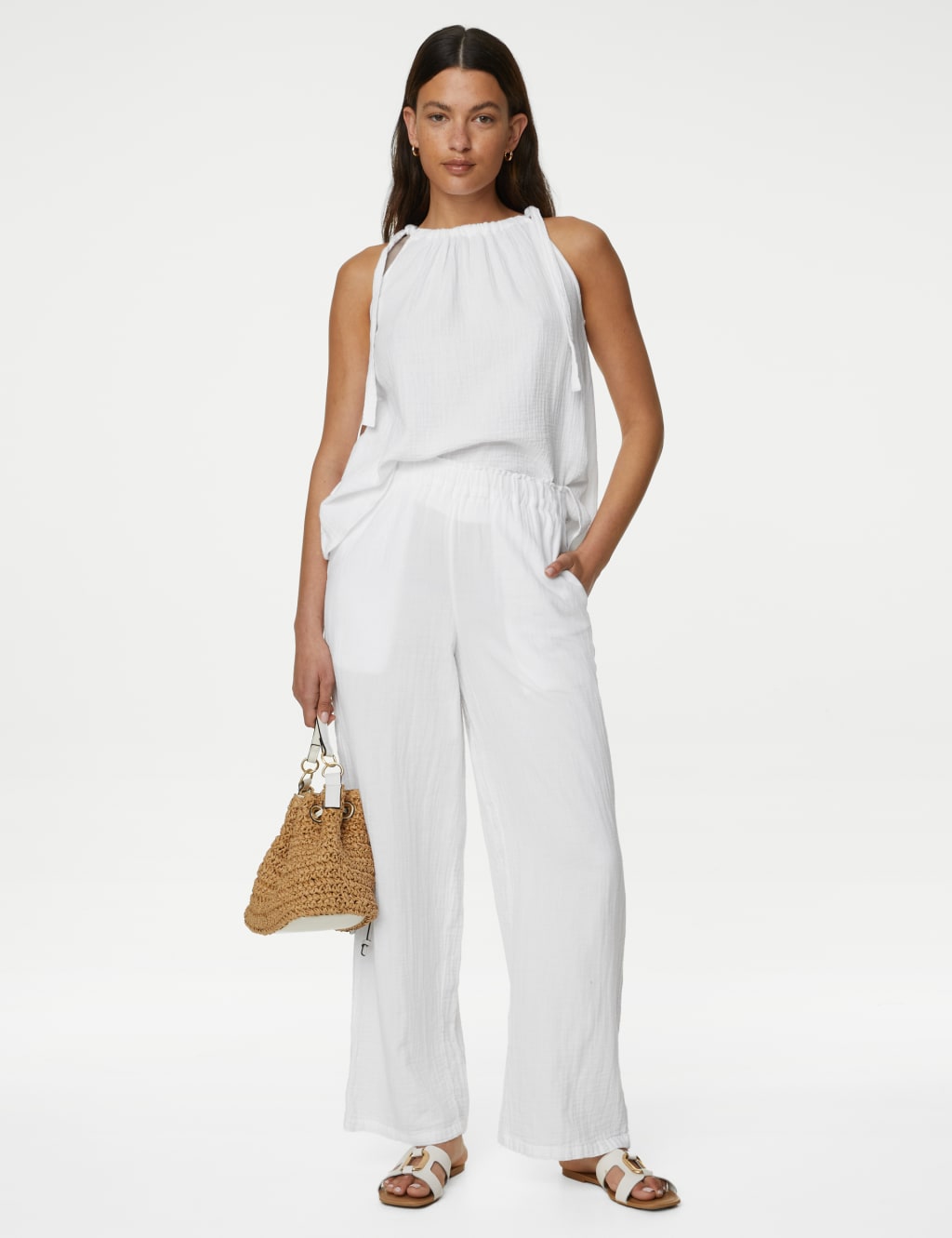 Pure Cotton Wide Leg Trousers M S Collection M S