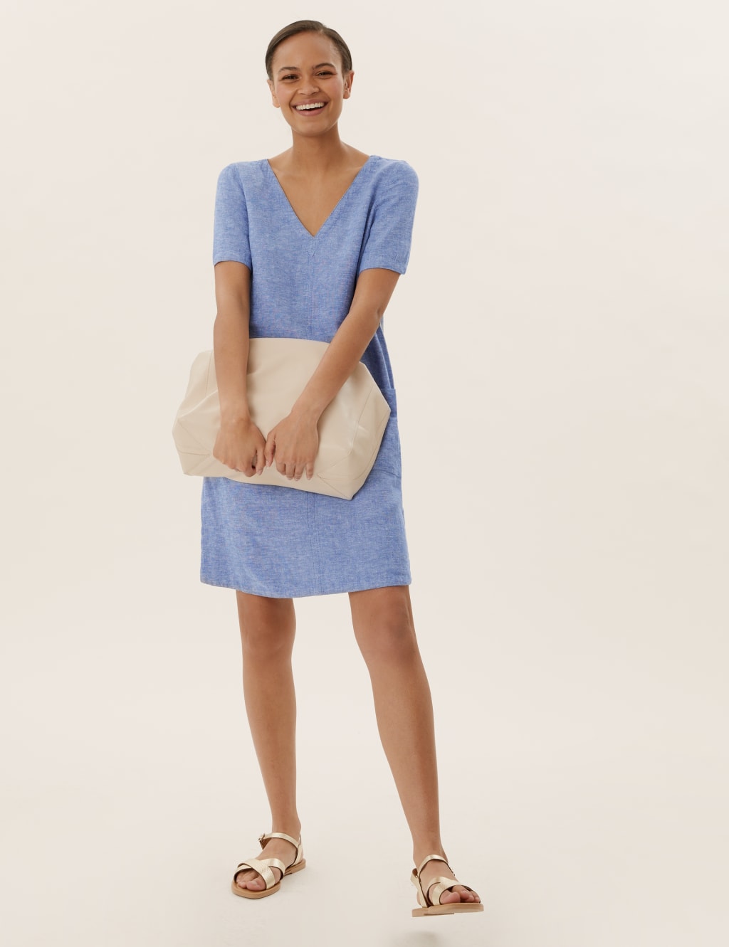 Linen Blend V-Neck Shift Dress 1 of 4
