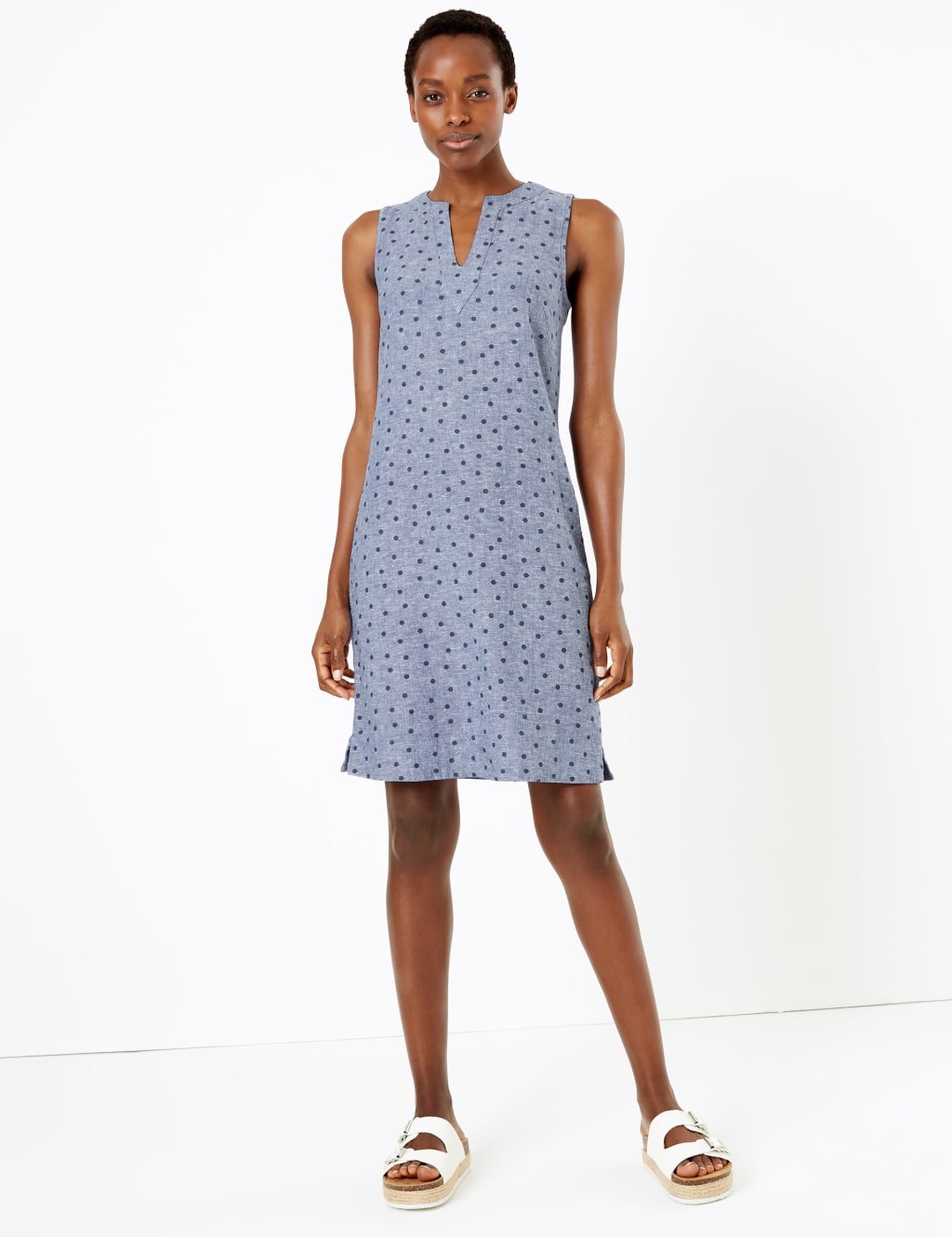 Linen Polka Dot Shift Dress M S Collection M S