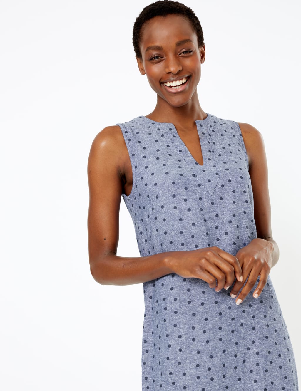 Linen polka dot dress top