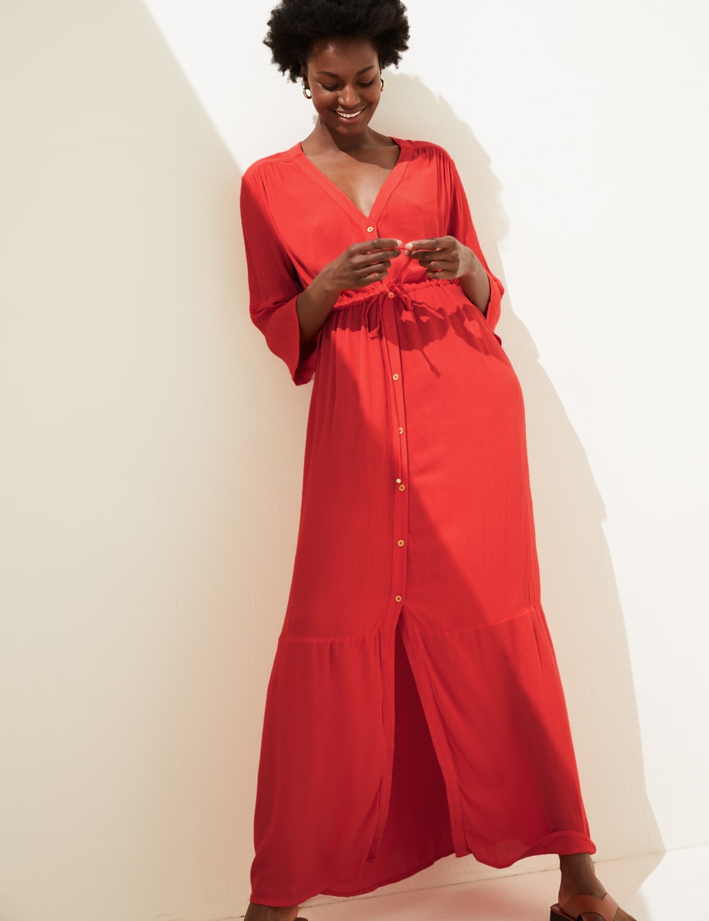 V-Neck Tie Waist Maxi Beach Dress 3 of 5