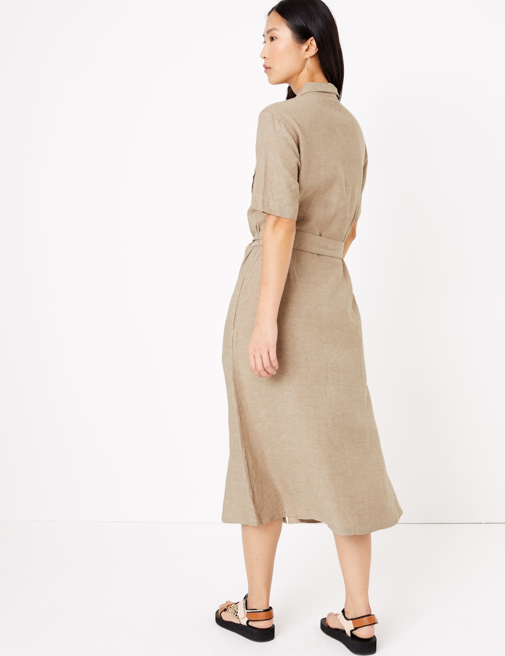Linen Belted Midi Shirt Dress 4 of 4
