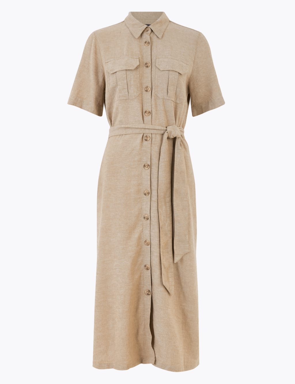 Linen Belted Midi Shirt Dress 2 of 4
