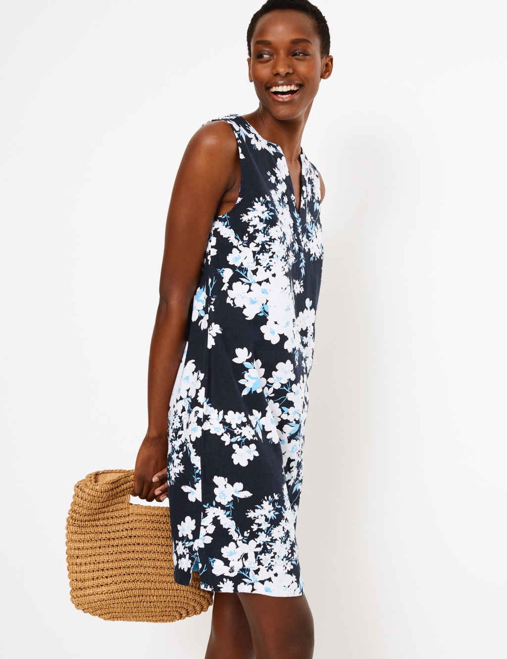 Linen Floral V Neck Shift Dress M S Collection M S