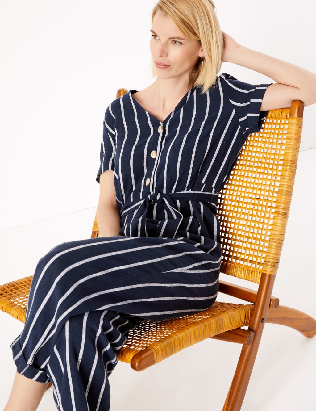 Striped belted jumpsuit on sale