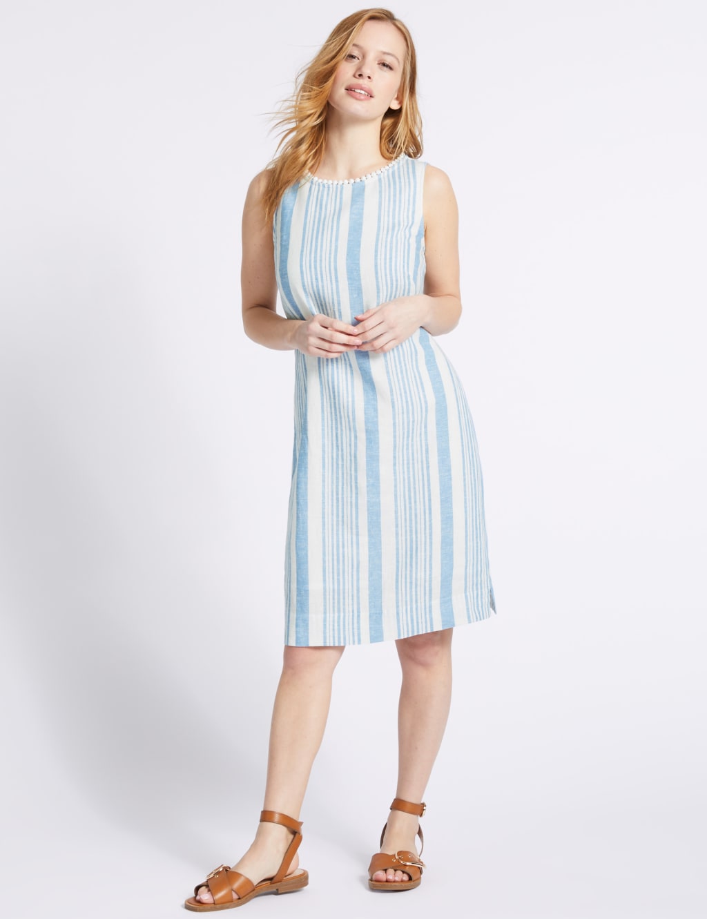 PETITE Linen Blend Striped Tunic Dress 1 of 5