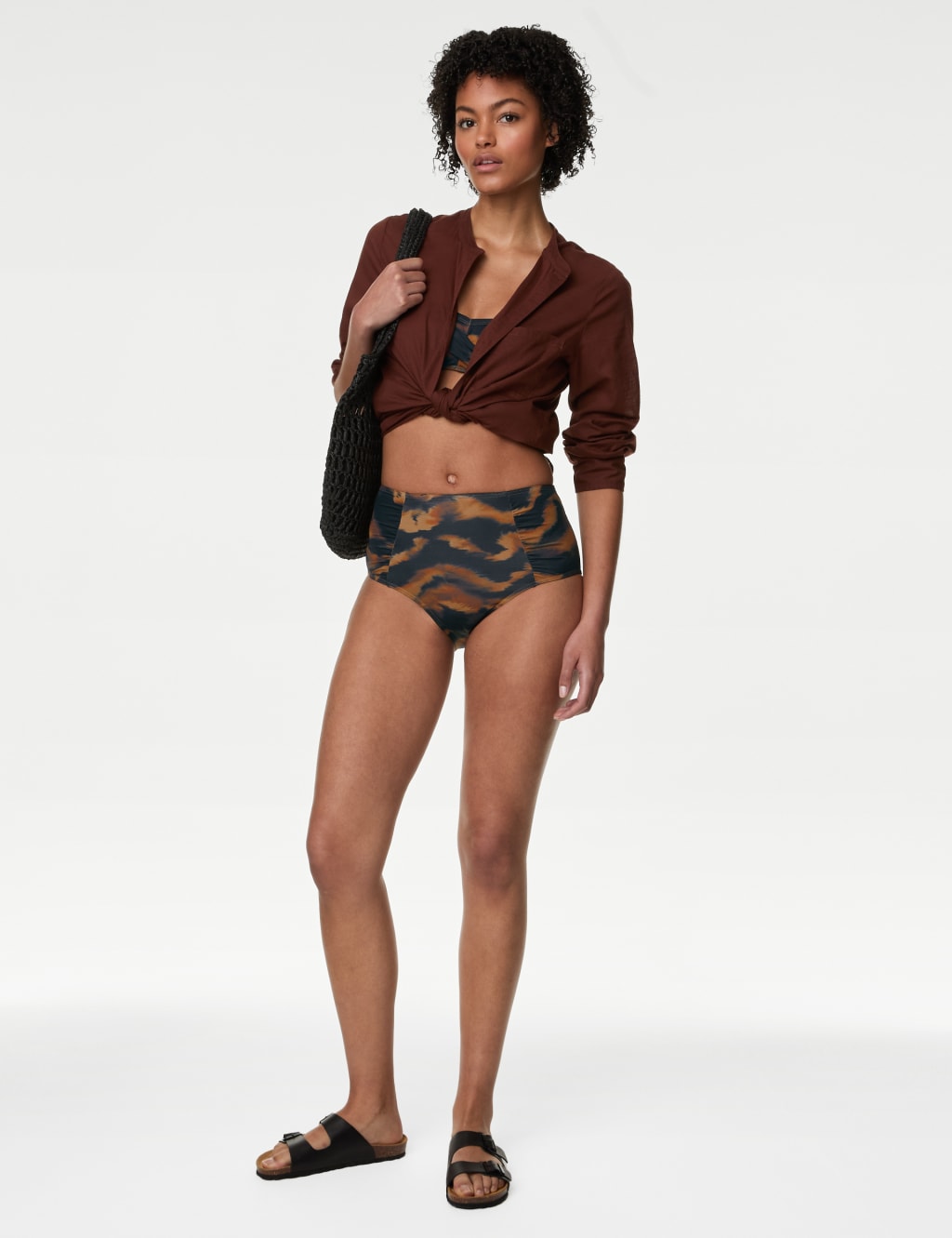 Tummy Control Printed Ruched Bikini Bottoms