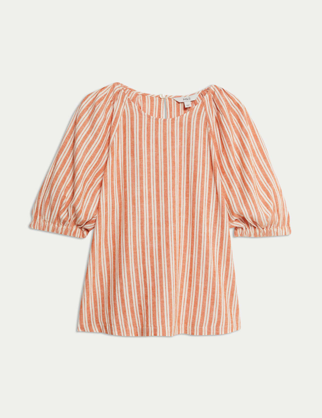 Linen Rich Striped Puff Sleeve Blouse 2 of 5