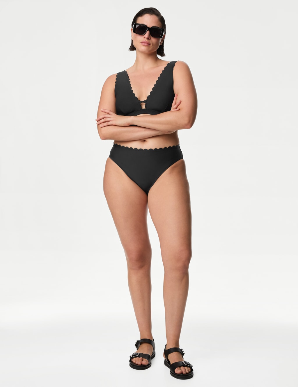 Neoprene Scallop High Leg Bikini Bottoms M S Collection M S