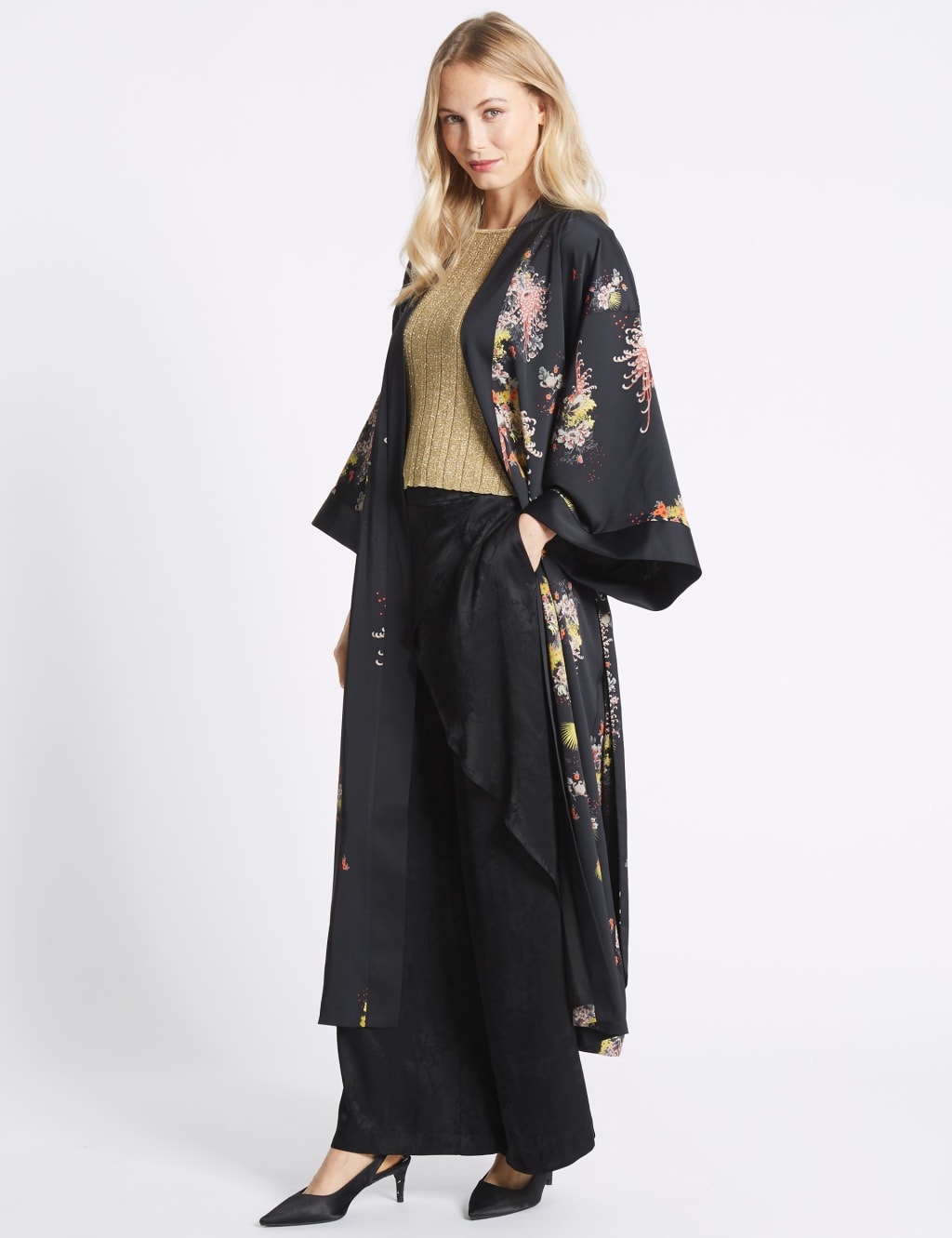 Floral Print Long Sleeve Kimono M S Collection M S