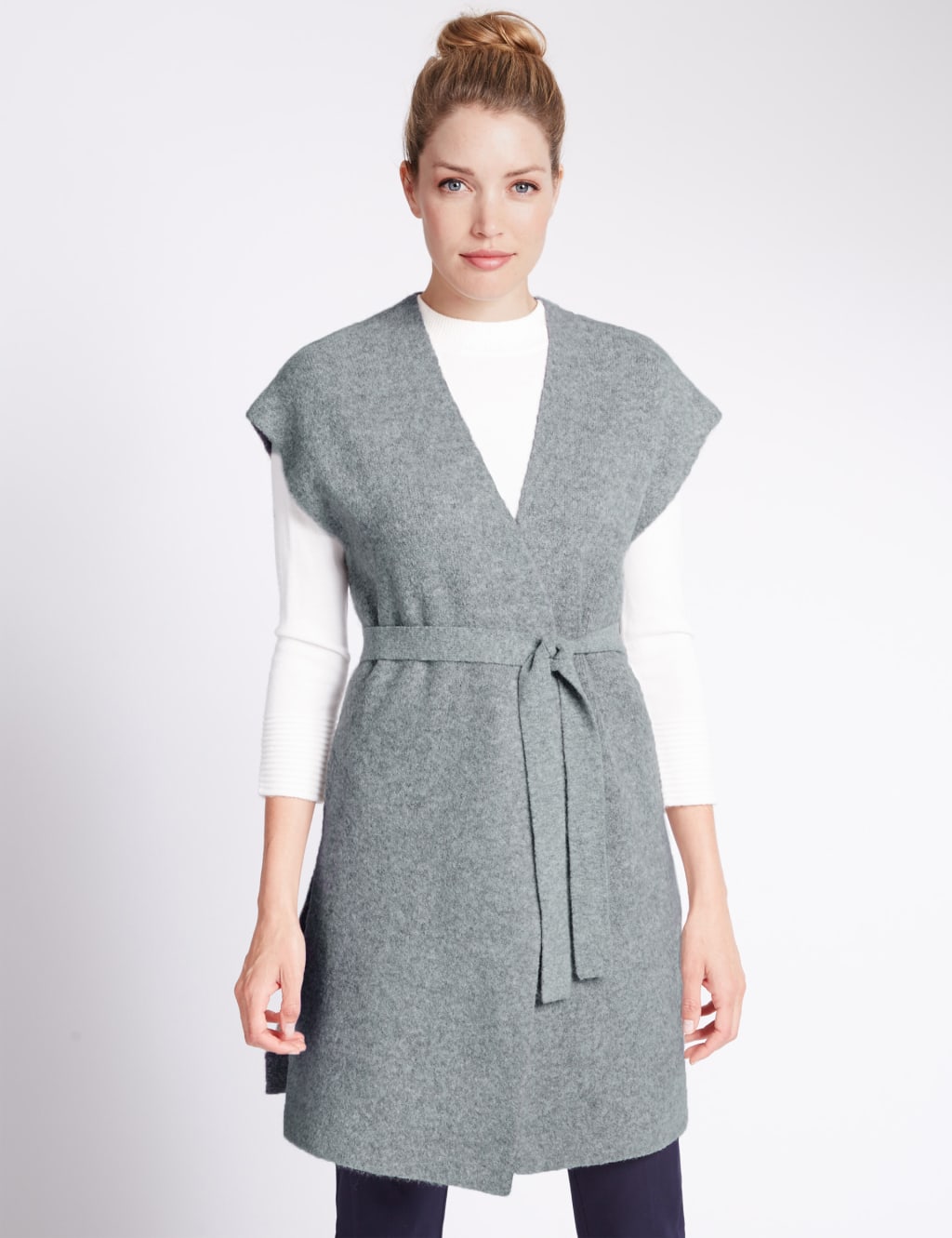 Boucle Waist Tie Sleeveless Cardigan Per Una M S