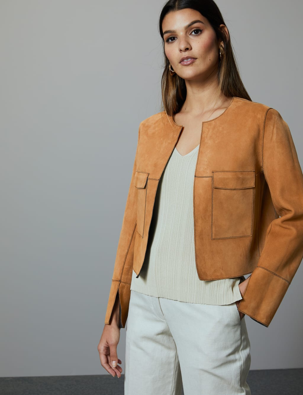 Open front leather jacket hotsell