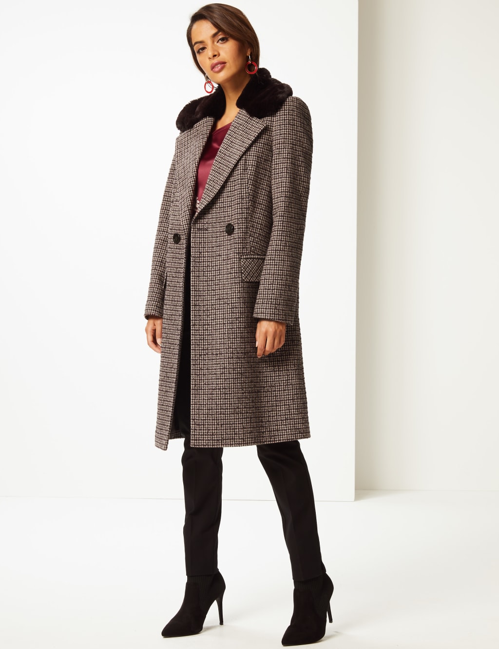 Per una double breasted faux fur coat cheap