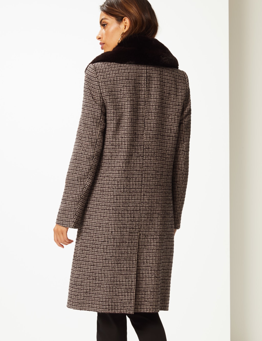 Checked Faux Fur Double Breasted Coat 4 of 4