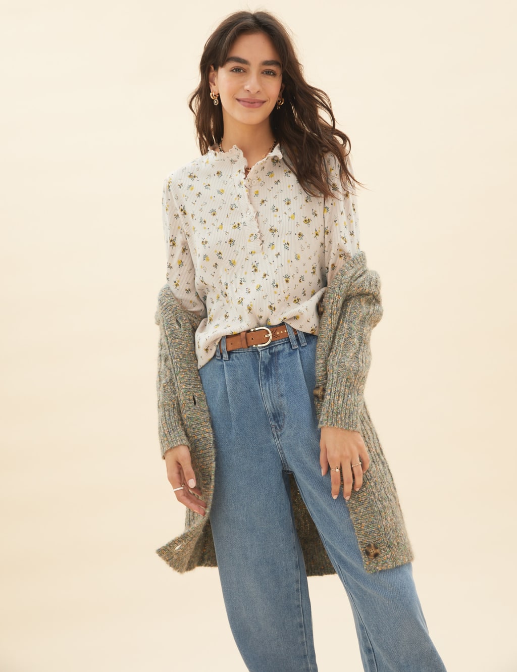 Cotton Rich Floral Henley Top 1 of 5