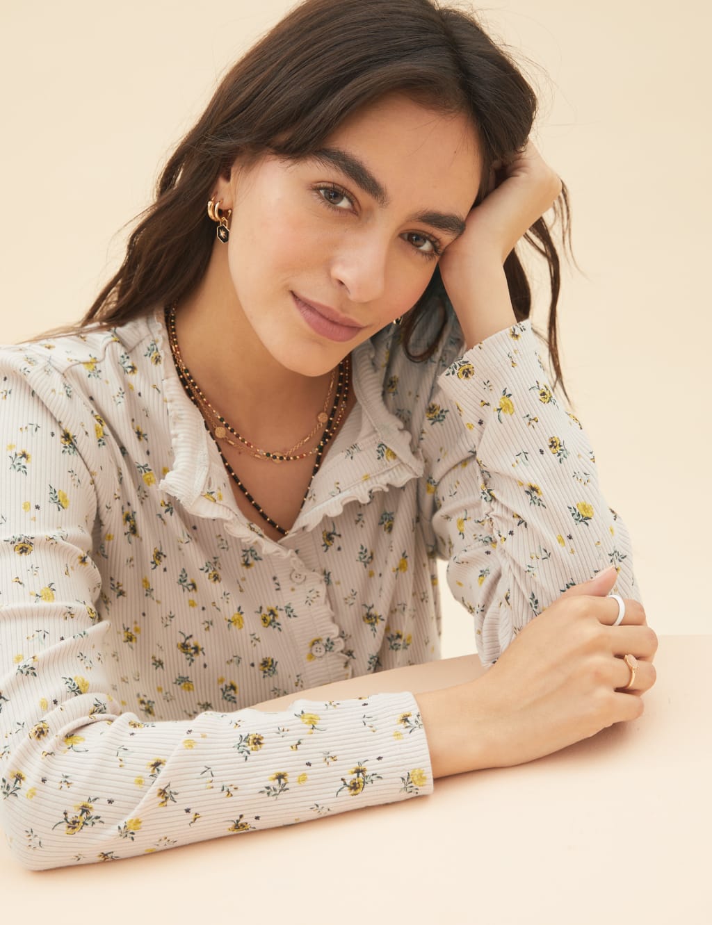 Cotton Rich Floral Henley Top 3 of 5
