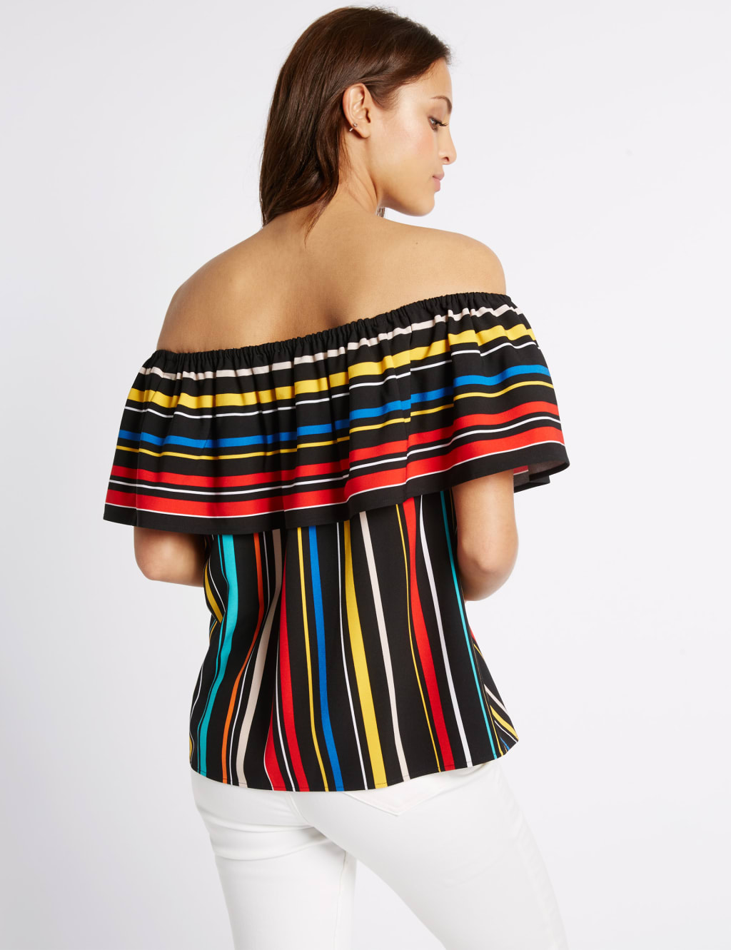 Striped Short Sleeve Bardot Top 4 of 5