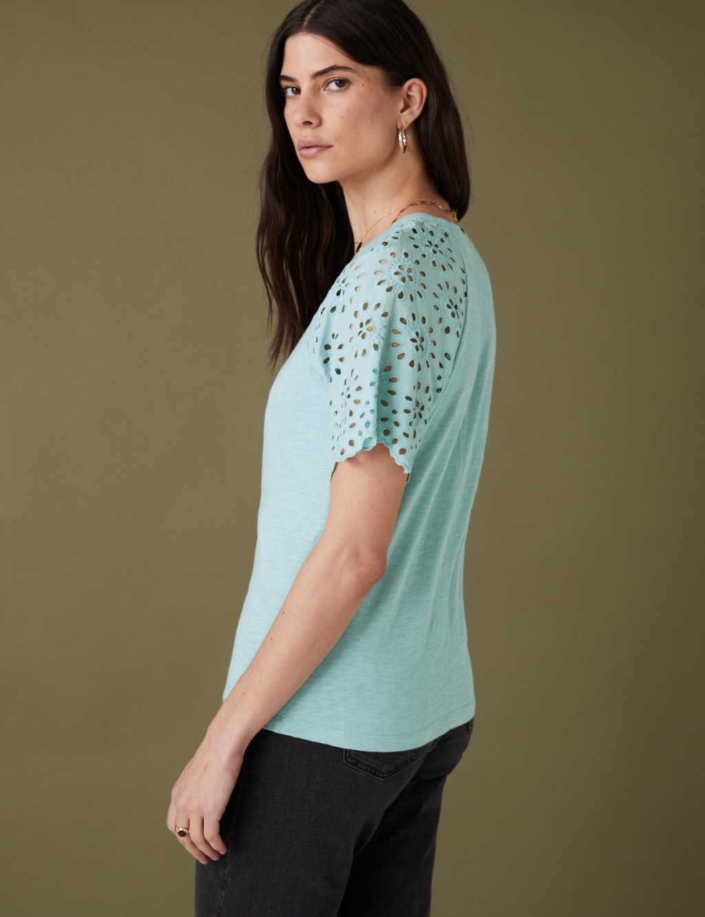 Pure Cotton Broderie Detail T-Shirt 5 of 5