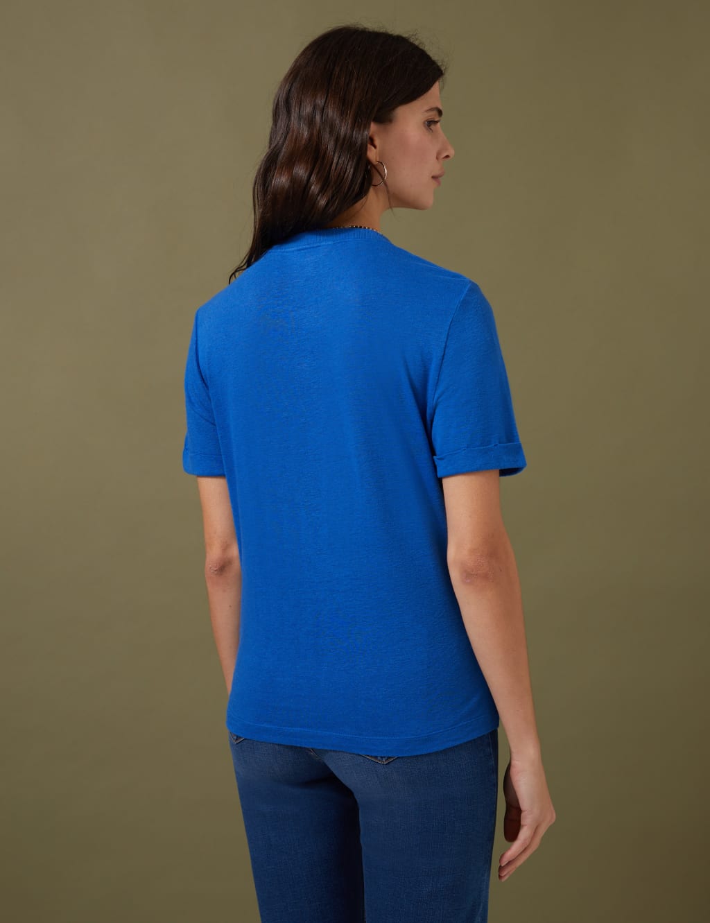 Linen Blend Round Neck Relaxed T-Shirt 5 of 5